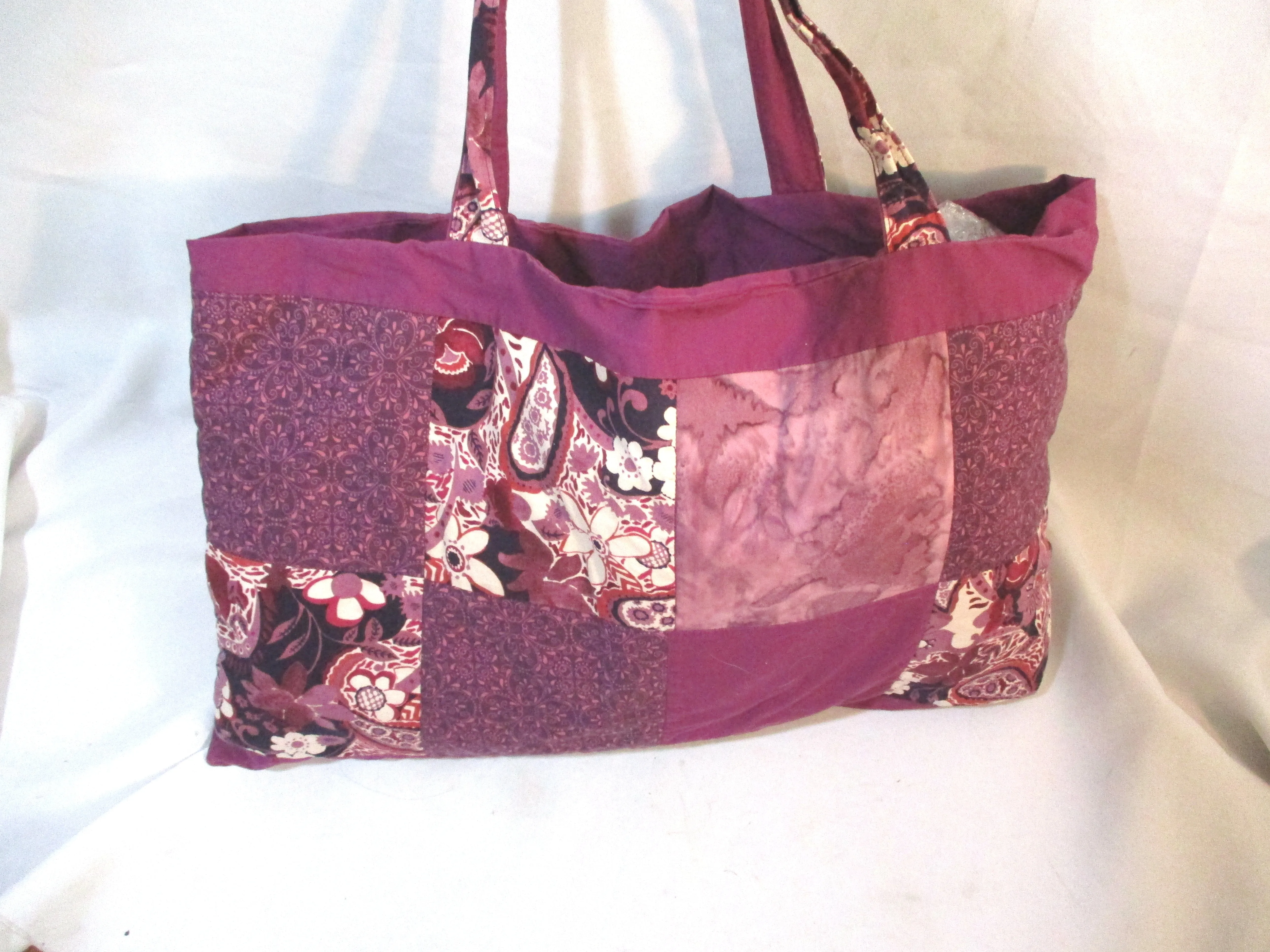 Handmade PATCHWORK Quilted Paisley BAG Tote PURPLE Shopper Boho