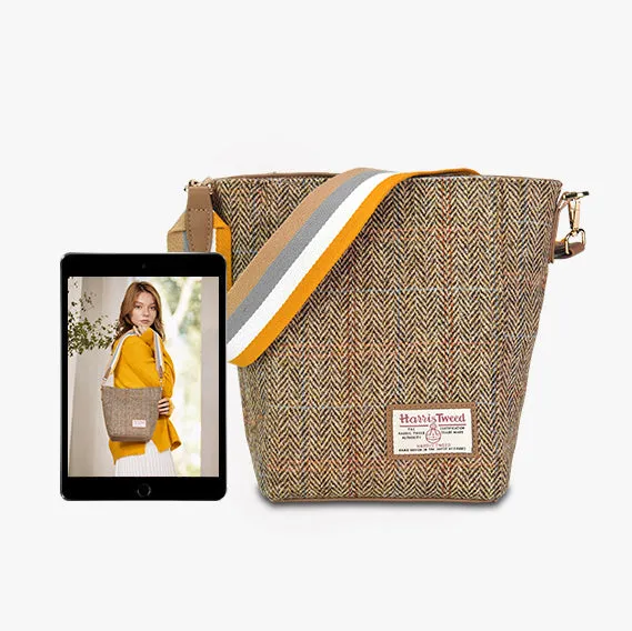 Harris Tweed wide canvas shoulder strap large capacity tote bag-i7bags