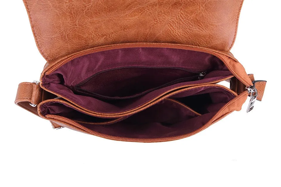 LARGE MULTI POCKET CROSS BODY MESSENGER BAG - BROWN