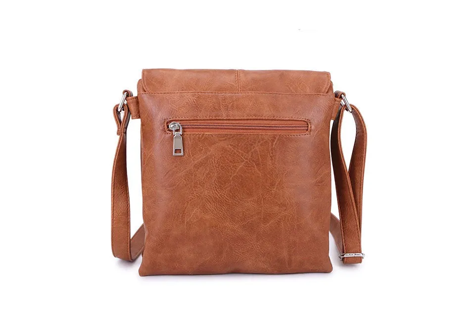 LARGE MULTI POCKET CROSS BODY MESSENGER BAG - BROWN