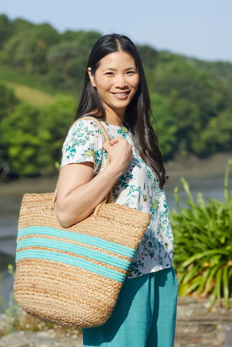 Lily & Me - Straw Day Bag Stripe - Sea Green