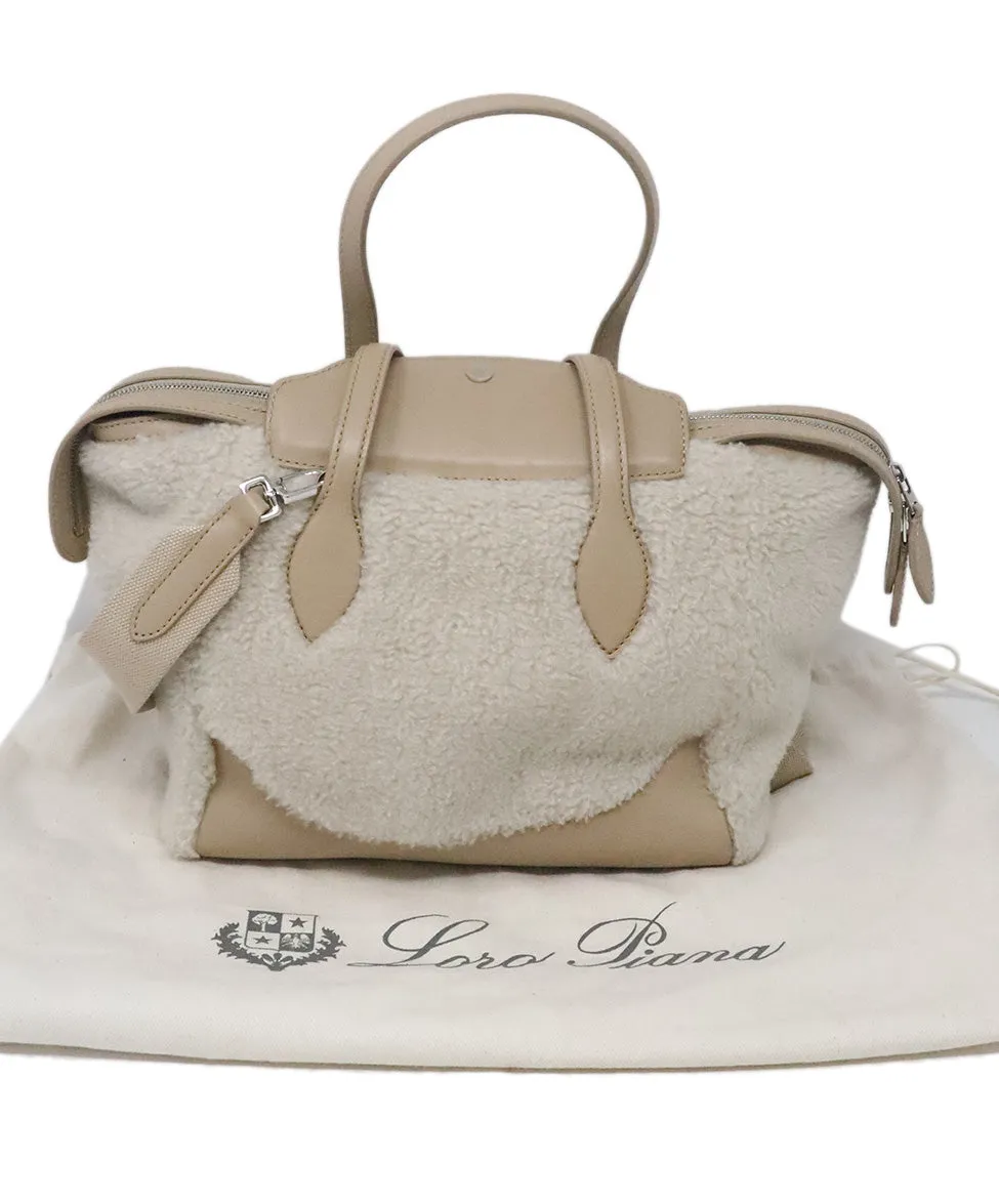 Loro Piana Beige Shearling & Leather Satchel