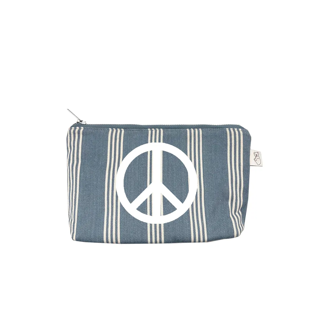 Makeup Bag: Blue Ticking Stripe