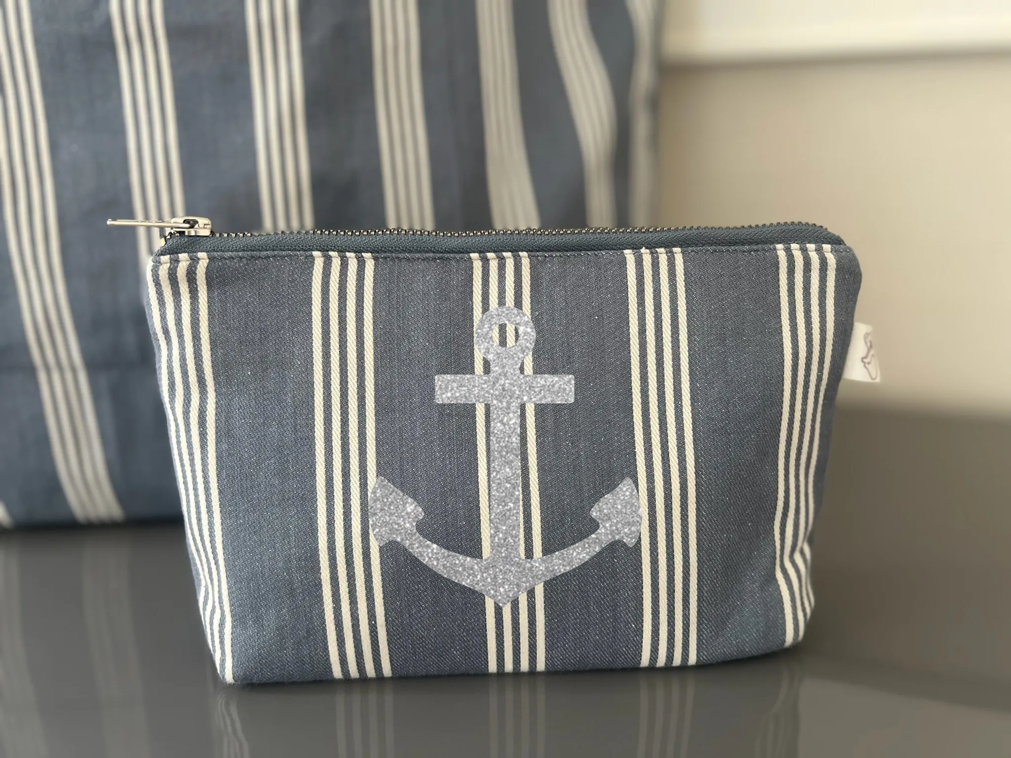 Makeup Bag: Blue Ticking Stripe