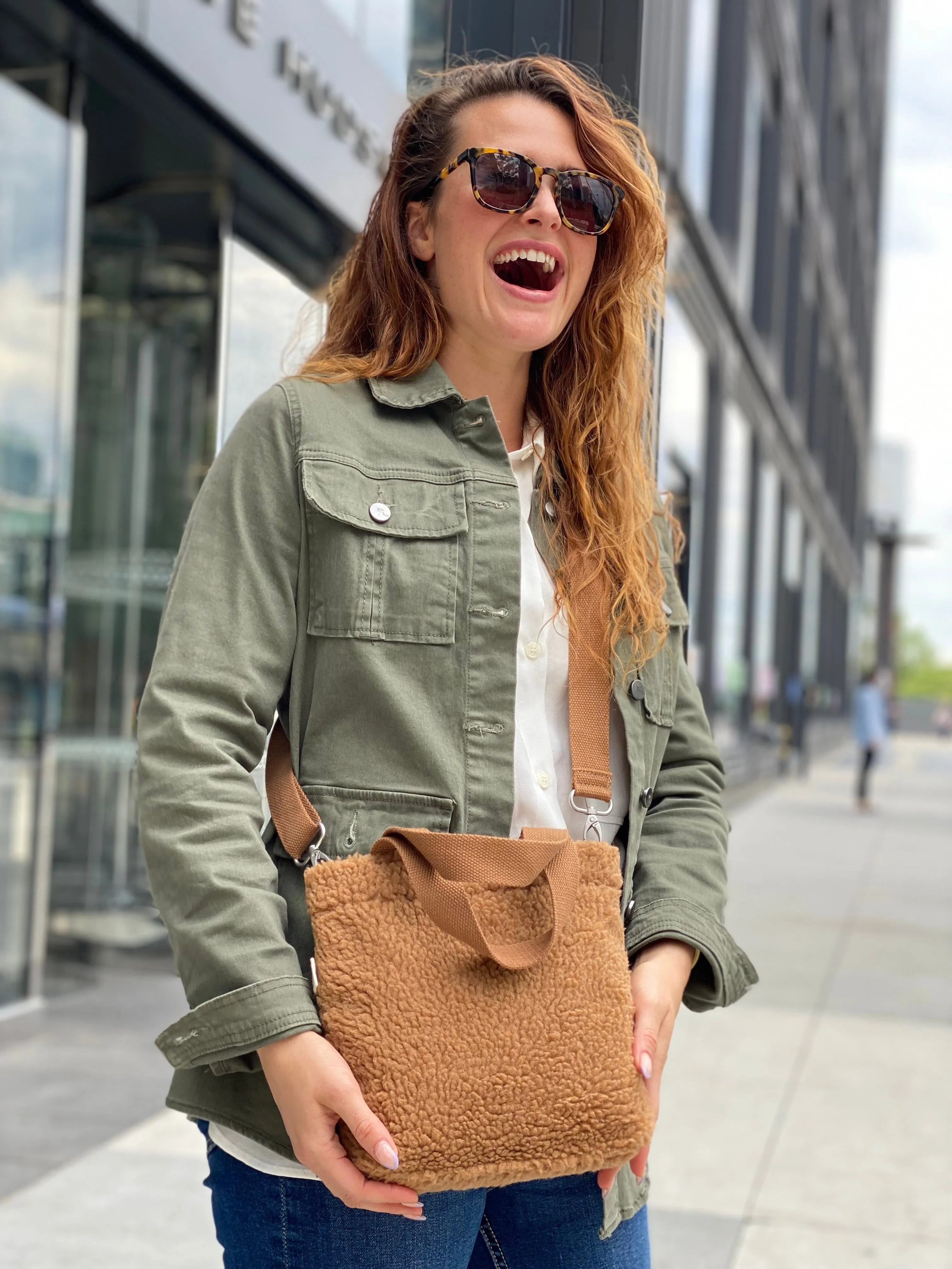 Midi Town Crossbody Bag: Mocha Sherpa