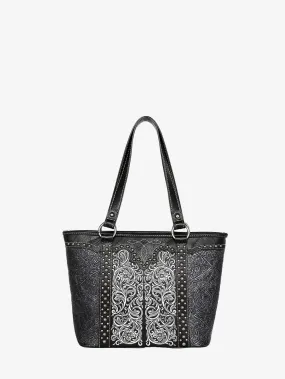 Montana West Floral Embroidered Embossed Studded Tote Bag