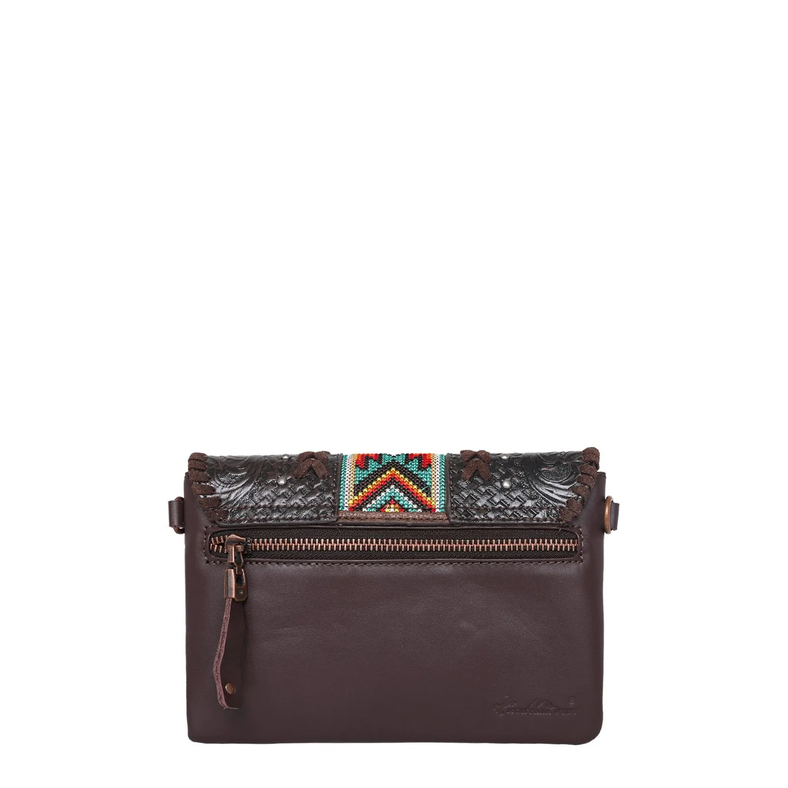 Montana West Real Leather Tooled Crossbody Clutch