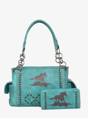 Montana West Whipstitch Horse Print Concealed Carry Handbag Set