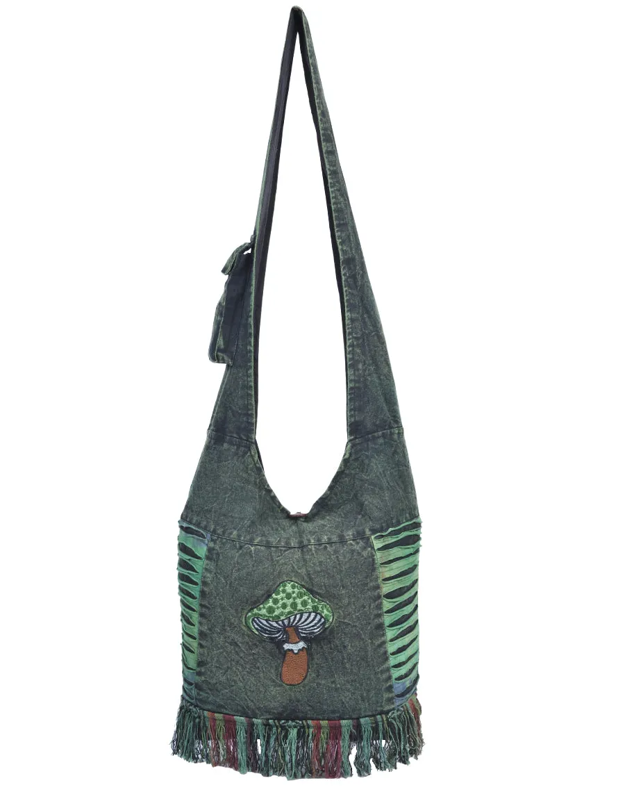 Mushroom Embroidery Hippie Hobo Bag