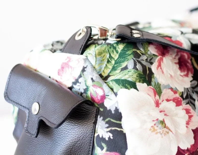 Nestor duffel bag - Black leather & Floral canvas