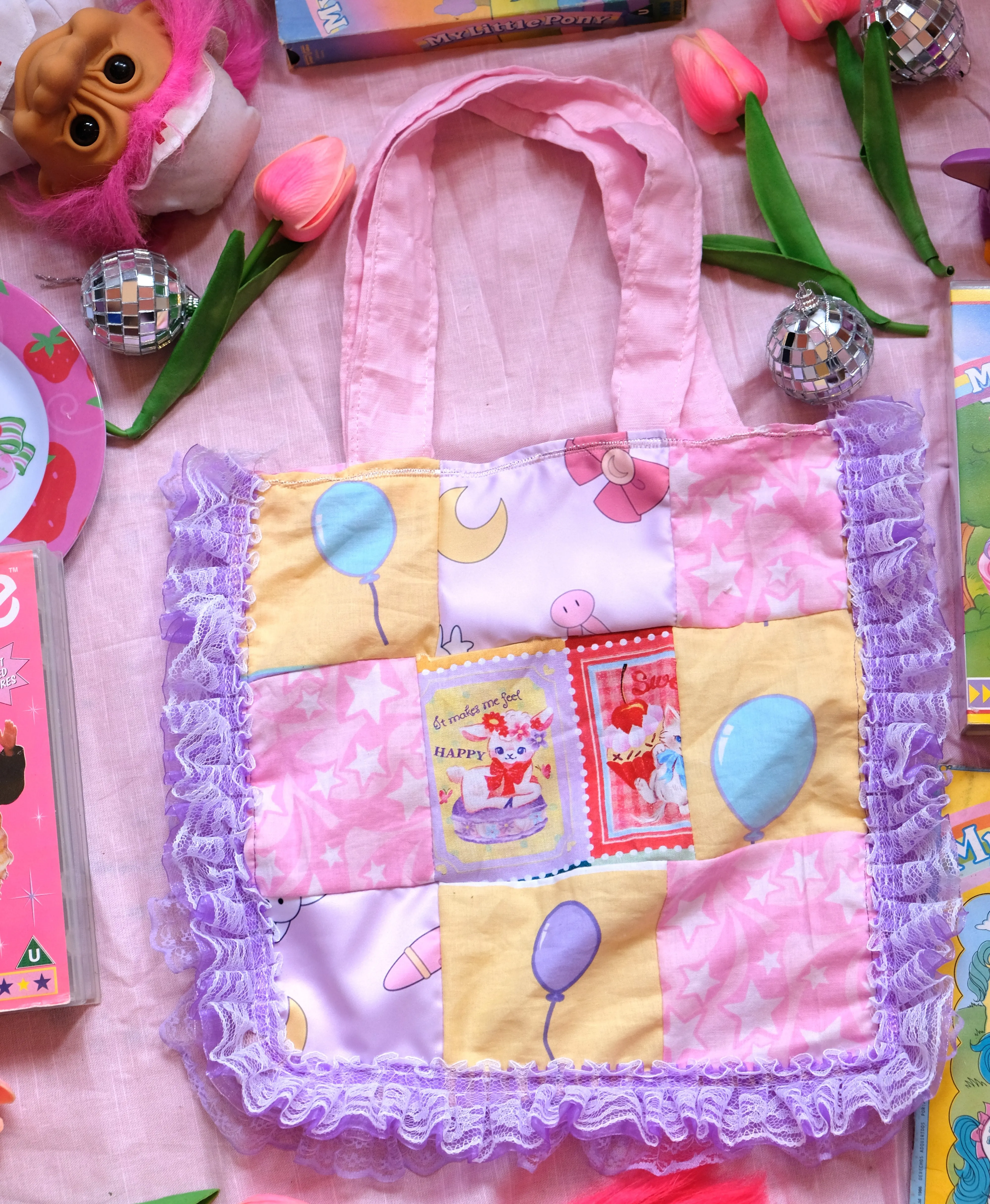 Pastel patchwork tote bag