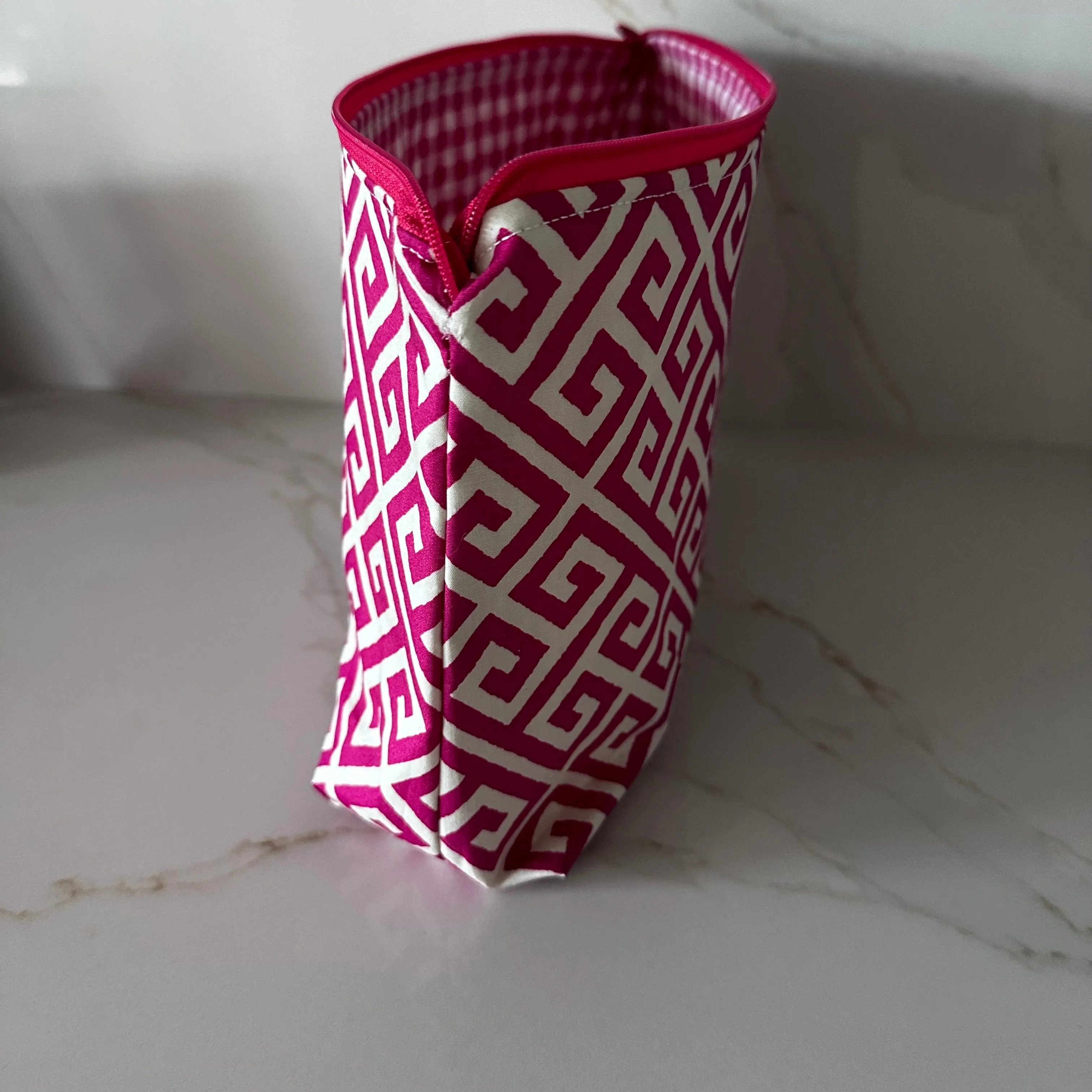 Plateia Hot Pink Greek Key Zipper Bags