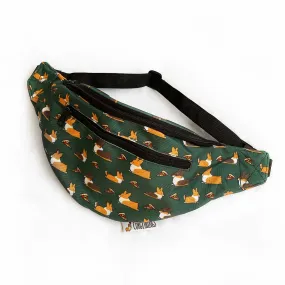 "Pizza Corgis" Green Fanny Pack