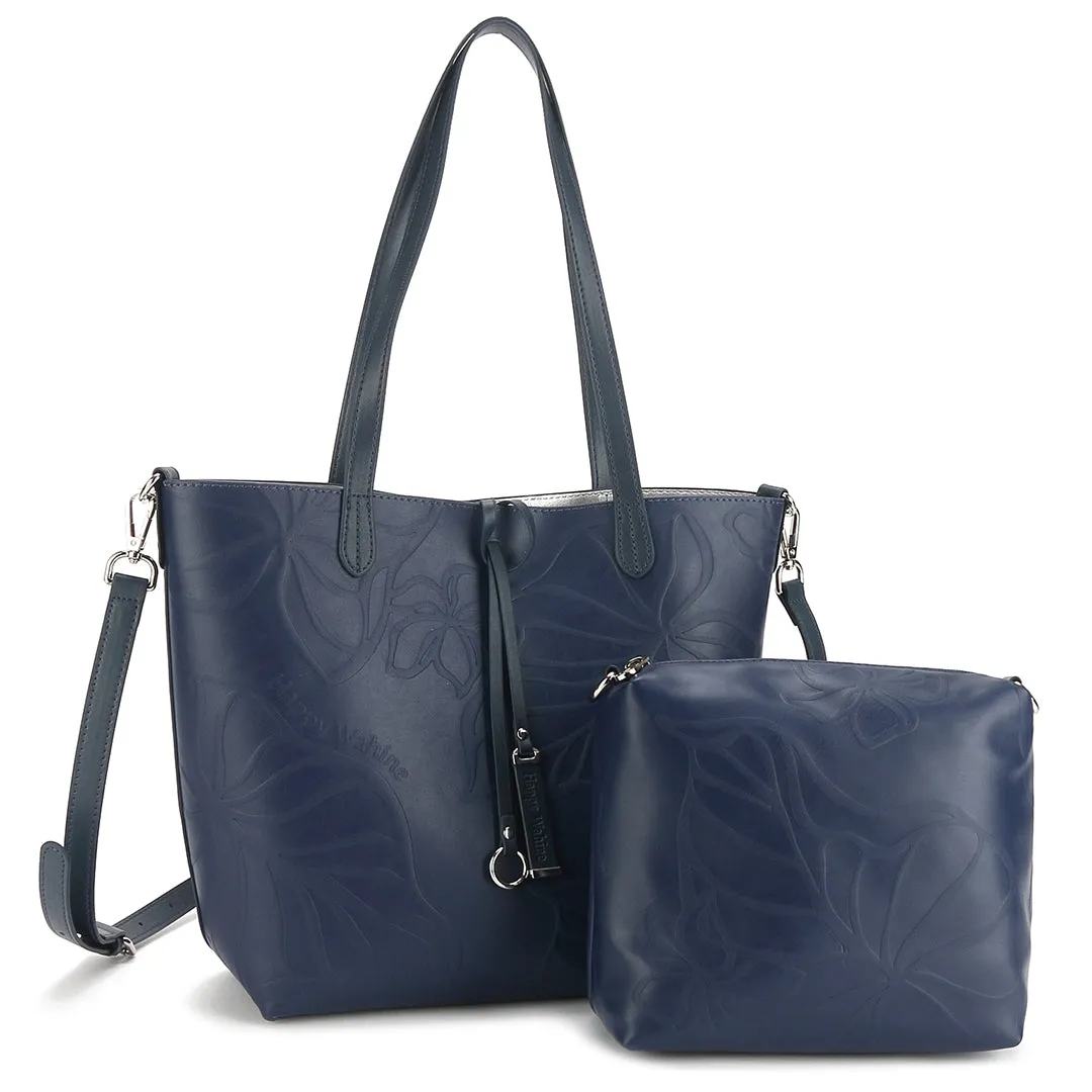 Reversible Tote Nancy Small Kalo Embossed Navy