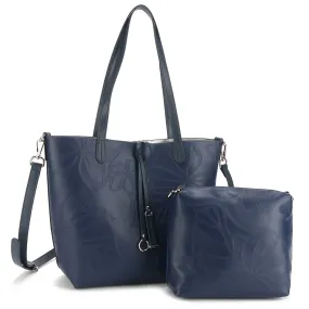 Reversible Tote Nancy Small Kalo Embossed Navy