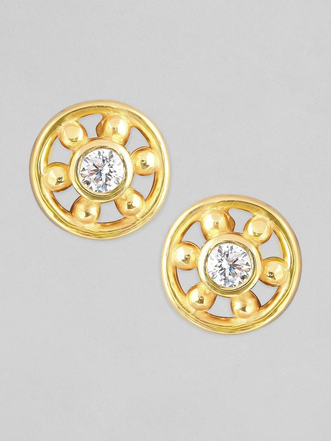 Rubans 925 Silver Classic Geometric Circular Stud Earrings. - Gold Plated