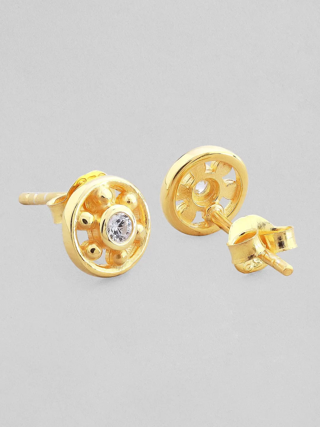 Rubans 925 Silver Classic Geometric Circular Stud Earrings. - Gold Plated