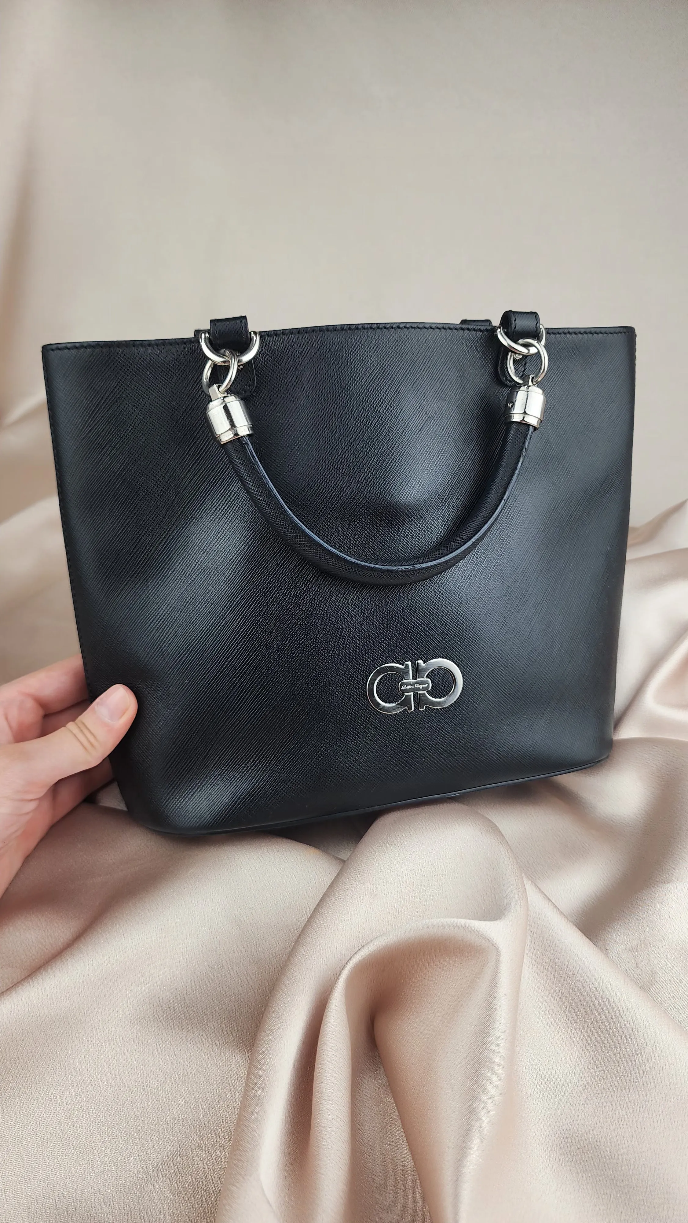 Salvatore Ferragamo Black Leather Top Handle Bag - 1039