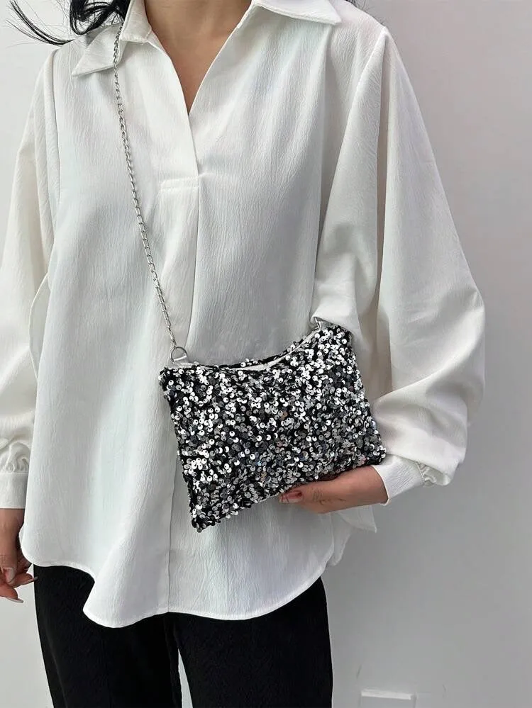 Sequin Clutch Silver Black