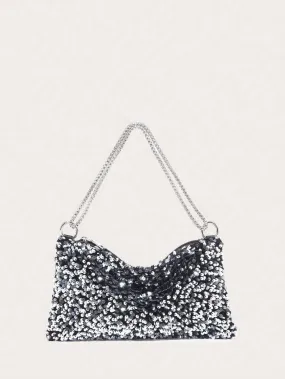 Sequin Clutch Silver Black