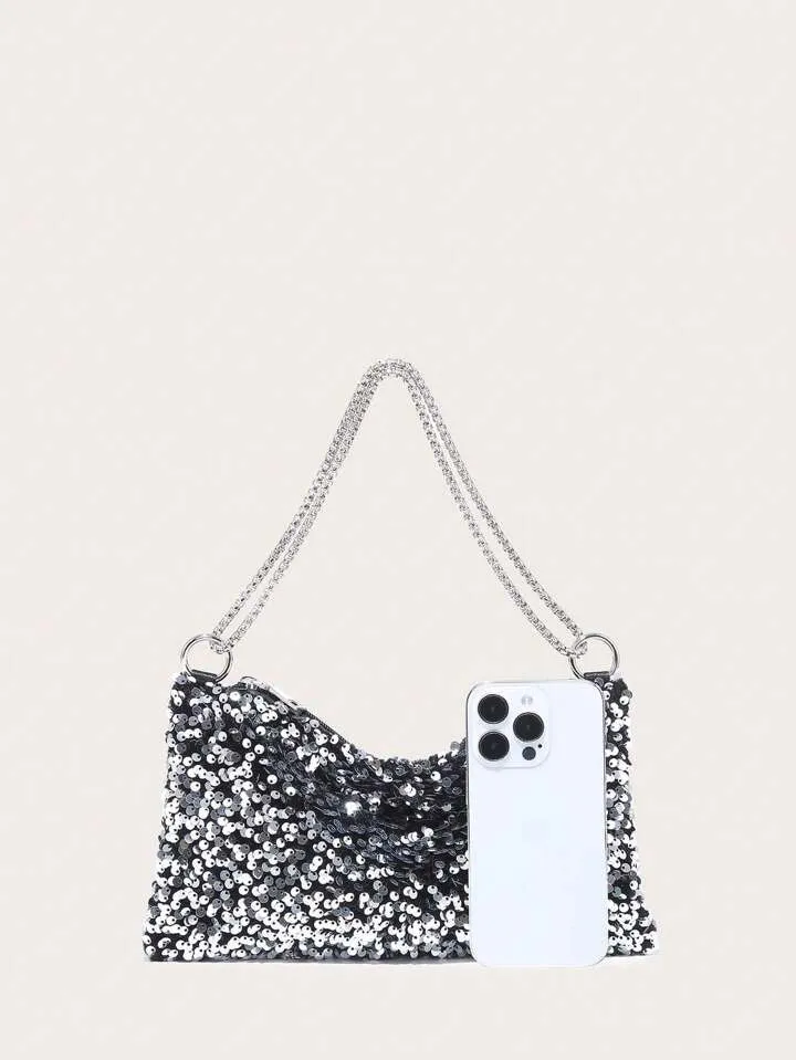 Sequin Clutch Silver Black