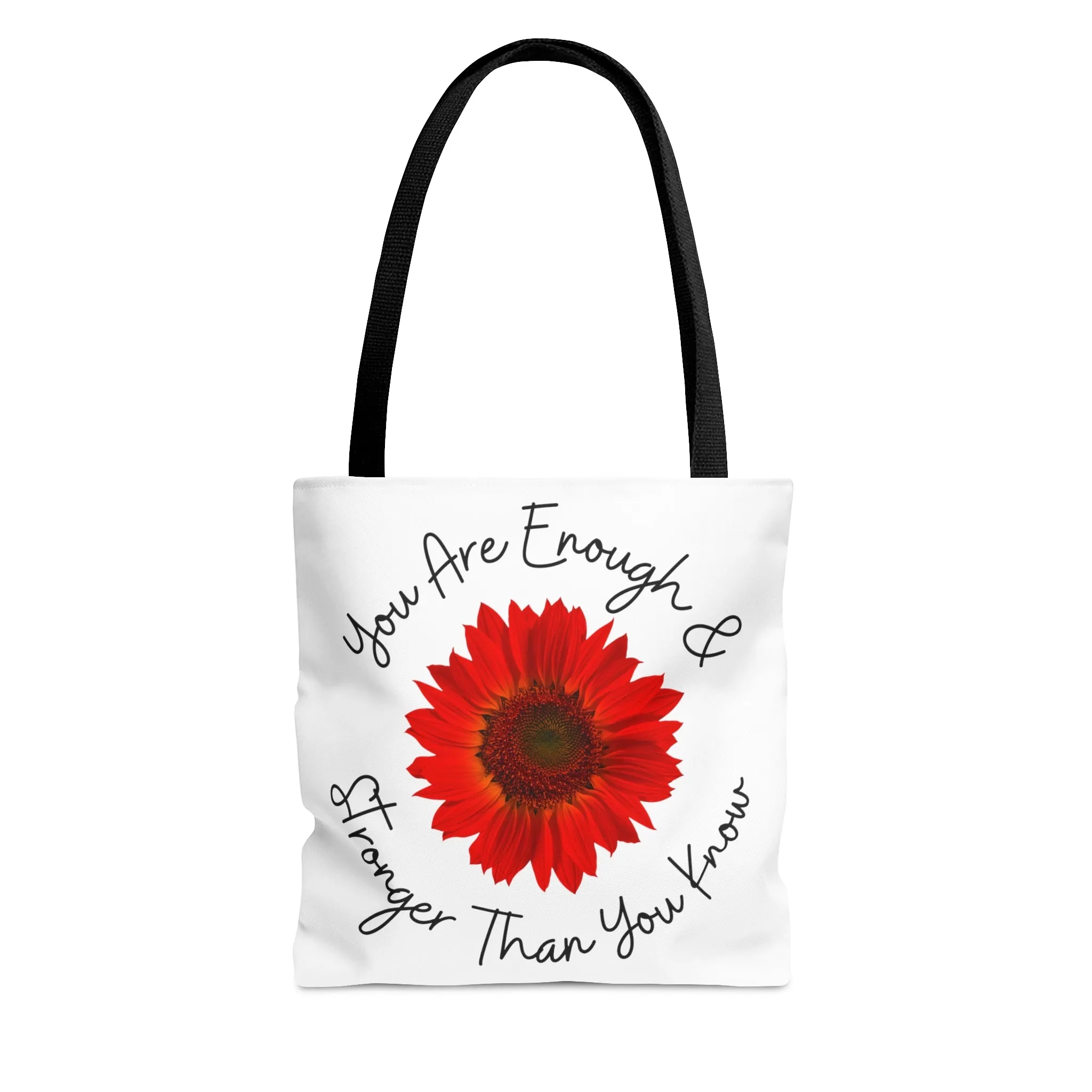 You Are Enough Tote Bag | Women's Inspirational Shoulder Bag | Stronger Than You Know Tote Bag | Red Floral Bag