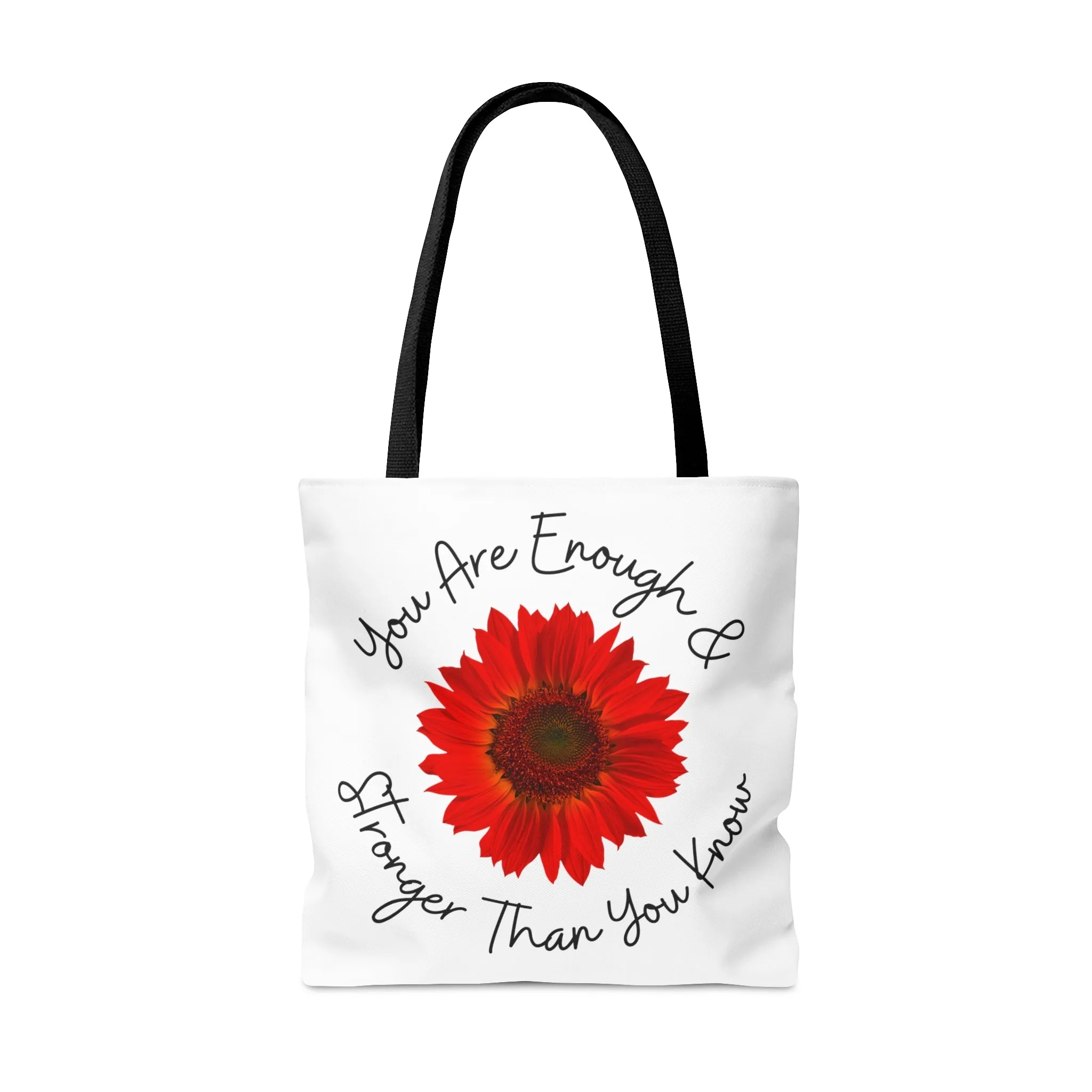 You Are Enough Tote Bag | Women's Inspirational Shoulder Bag | Stronger Than You Know Tote Bag | Red Floral Bag